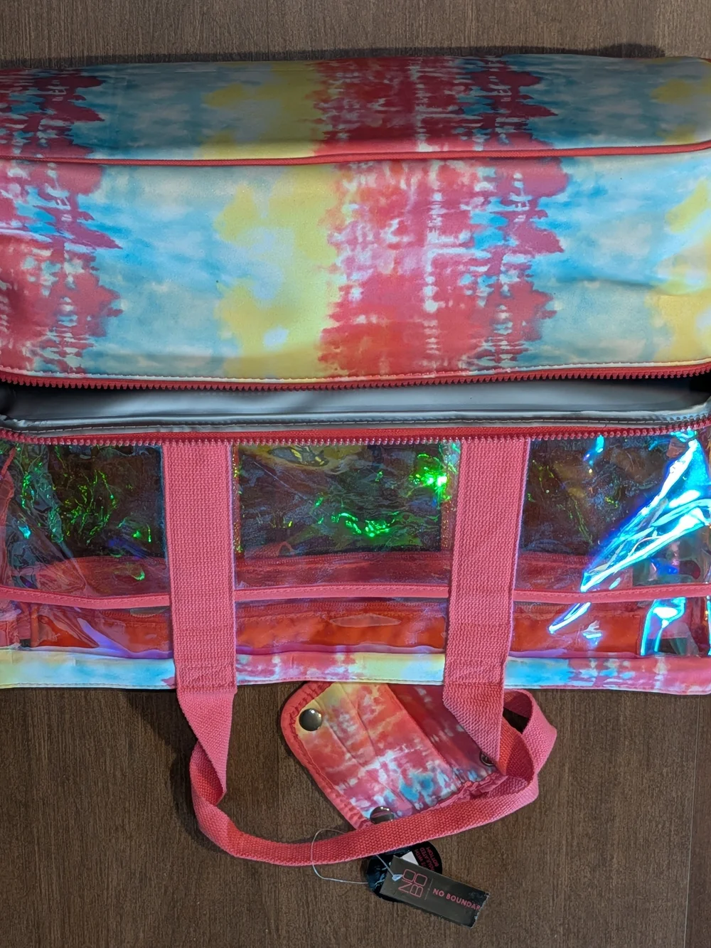 No Boundaries Pink Tie-Dye Clear Beach Tote with Holographic Panels